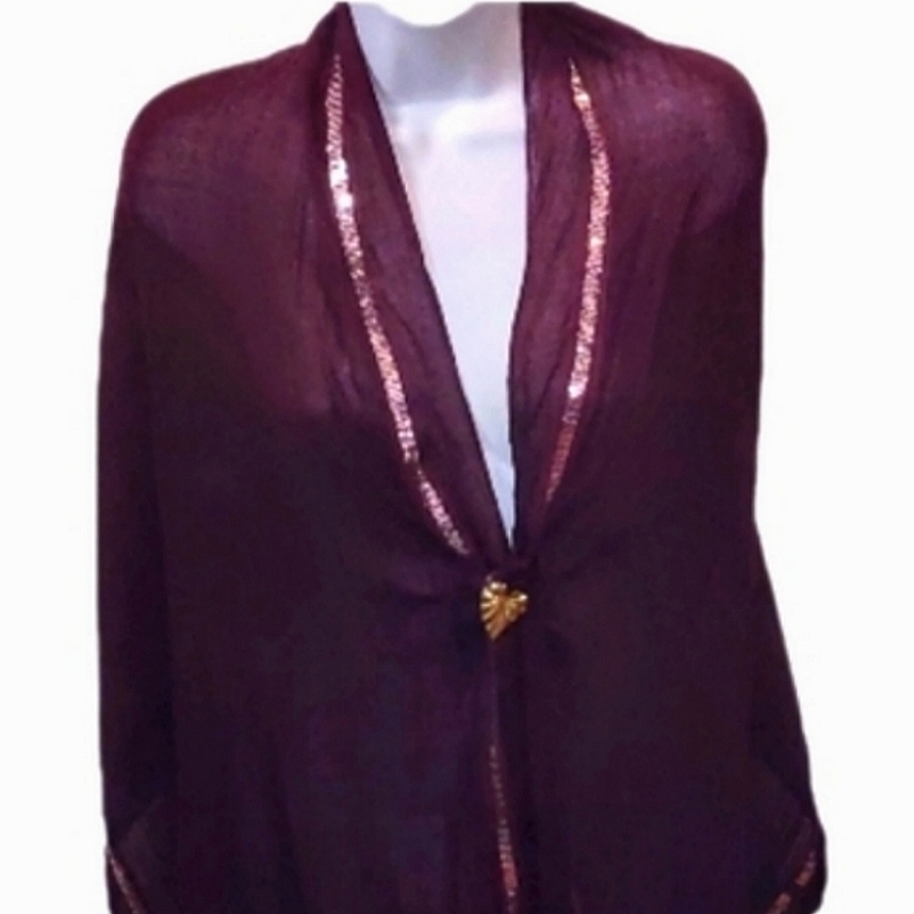 Scarf: Sparkling Sequins Maroon Shawl or for Table Covering - Picture 3 of 13